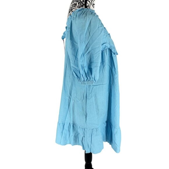 Stoney Clover Lane Womens Blue Short Sleeve Ruffle Linen Dress Med - Picture 3 of 15